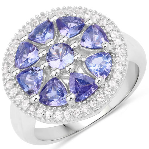 2.26 Carat Genuine Tanzanite and White Topaz .925 Sterling Silver Ring on sale at MyriadMart