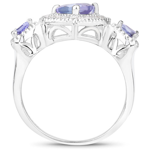 1.09 Carat Genuine Tanzanite and White Diamond .925 Sterling Silver Ring on sale at MyriadMart