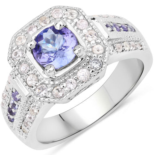 1.46 Carat Genuine Tanzanite and White Diamond .925 Sterling Silver Ring on sale at MyriadMart