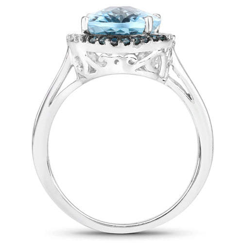 5.27 Carat Genuine Swiss Blue Topaz, Blue Diamond and White Diamond .925 Sterling Silver Ring on sale at MyriadMart