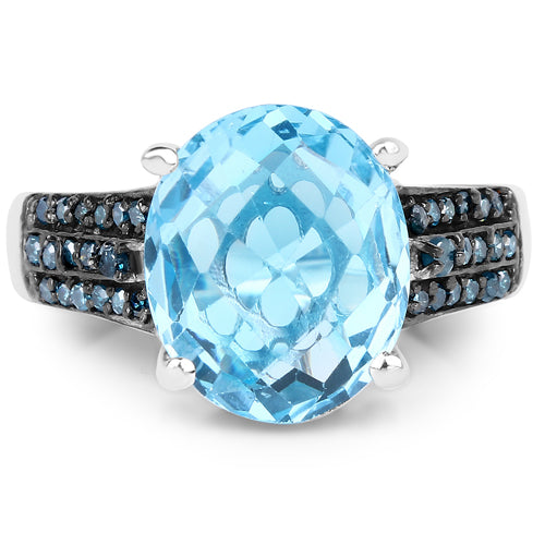 5.51 Carat Genuine Baby Swiss Blue Topaz and Blue Diamond .925 Sterling Silver Ring on sale at MyriadMart