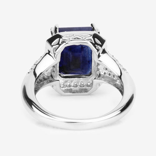 4.80 Carat Glass Filled Sapphire and White Topaz .925 Sterling Silver Ring on sale at MyriadMart