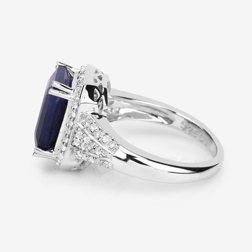 4.80 Carat Glass Filled Sapphire and White Topaz .925 Sterling Silver Ring on sale at MyriadMart