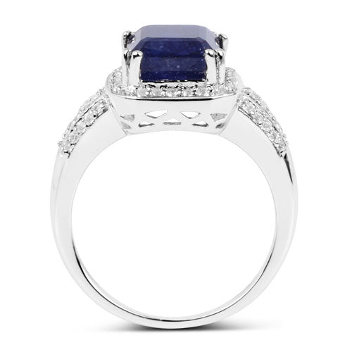 4.80 Carat Glass Filled Sapphire and White Topaz .925 Sterling Silver Ring on sale at MyriadMart