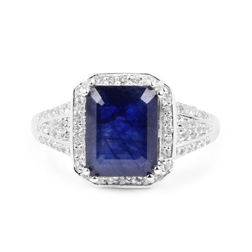 4.80 Carat Glass Filled Sapphire and White Topaz .925 Sterling Silver Ring on sale at MyriadMart