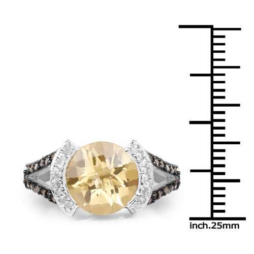 3.64 Carat Genuine Citrine, Champagne Diamond and White Diamond .925 Sterling Silver Ring on sale at MyriadMart