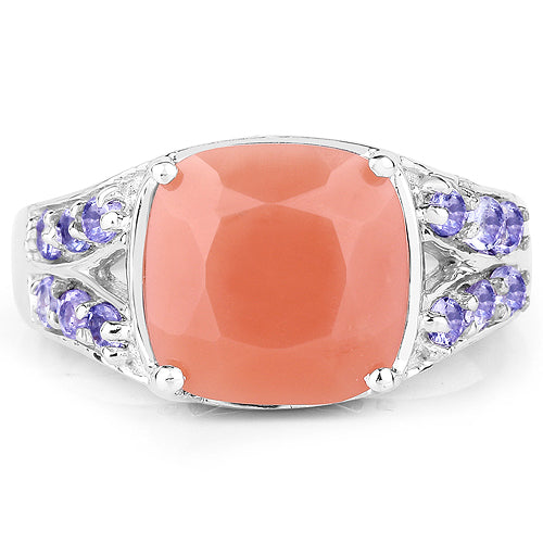 3.97 Carat Genuine Peach Moonstone and Tanzanite .925 Sterling Silver Ring on sale at MyriadMart
