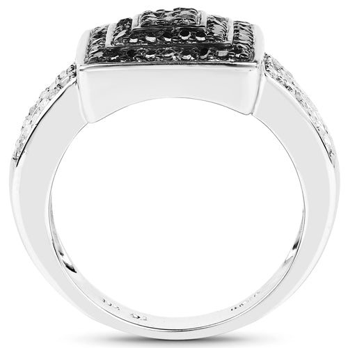 0.55 Carat Genuine Black Diamond and White Diamond .925 Sterling Silver Ring on sale at MyriadMart