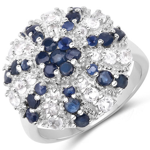 1.78 Carat Genuine Blue Sapphire & White Topaz .925 Sterling Silver Ring on sale at MyriadMart