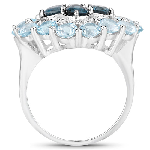 6.54 Carat Genuine London Blue Topaz, Blue Topaz and White Topaz .925 Sterling Silver Ring on sale at MyriadMart