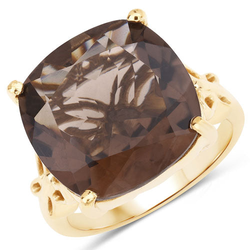 12.35 Carat Genuine Smoky Quartz and White Diamond .925 Sterling Silver Ring on sale at MyriadMart