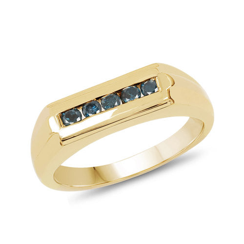 14K Yellow Gold Plated 0.25 Carat Genuine Blue Diamond .925 Sterling Silver Ring on sale at MyriadMart
