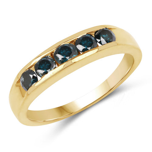 14K Yellow Gold Plated 0.80 Carat Genuine Blue Diamond .925 Sterling Silver Ring on sale at MyriadMart