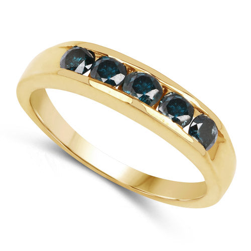 14K Yellow Gold Plated 0.80 Carat Genuine Blue Diamond .925 Sterling Silver Ring on sale at MyriadMart