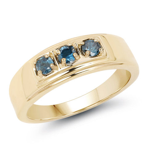 14K Yellow Gold Plated 0.33 Carat Genuine Blue Diamond .925 Sterling Silver Ring on sale at MyriadMart