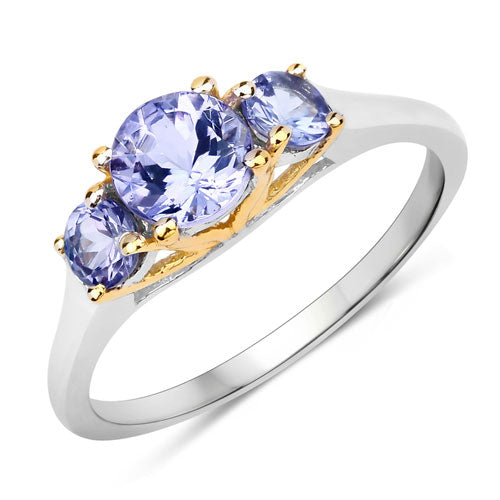 Two Tone Plated 1.07 Carat Genuine Tanzanite .925 Sterling Silver Ring on sale at MyriadMart