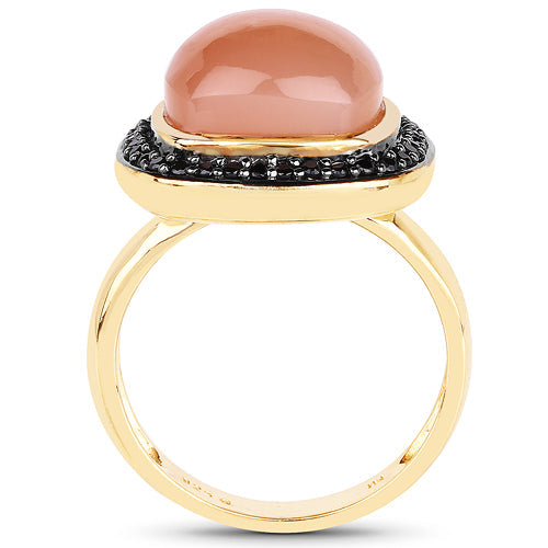 14K Yellow Gold Plated 7.50 ct. t.w. Peach Moonstone and Black Spinel Ring in Sterling Silver on sale at MyriadMart