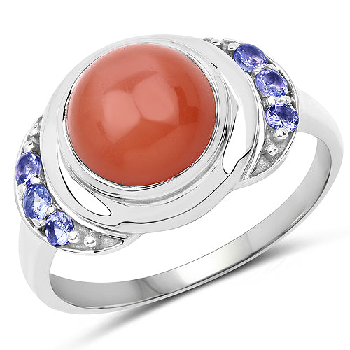 3.01 Carat Genuine Peach Moonstone and Tanzanite .925 Sterling Silver Ring on sale at MyriadMart