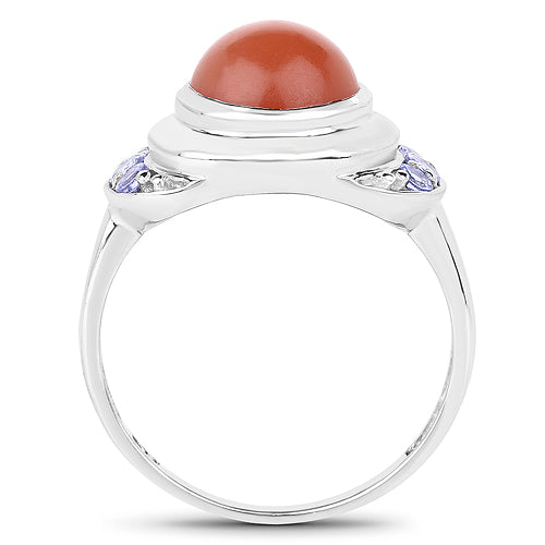 3.01 Carat Genuine Peach Moonstone and Tanzanite .925 Sterling Silver Ring on sale at MyriadMart