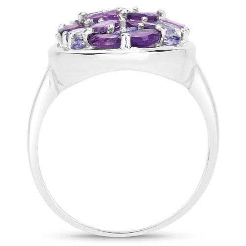 3.13 Carat Genuine Amethyst, Tanzanite and White Topaz .925 Sterling Silver Ring on sale at MyriadMart