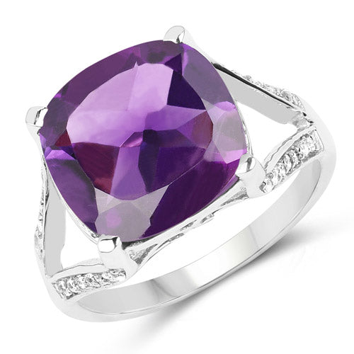 5.99 Carat Genuine Amethyst and White Topaz .925 Sterling Silver Ring on sale at MyriadMart