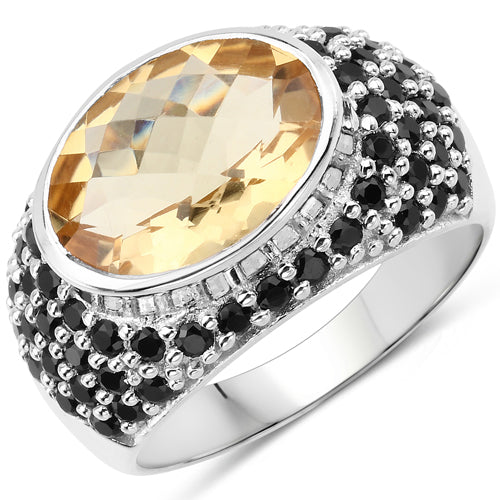 6.76 Carat Genuine Citrine and Black Spinel .925 Sterling Silver Ring on sale at MyriadMart