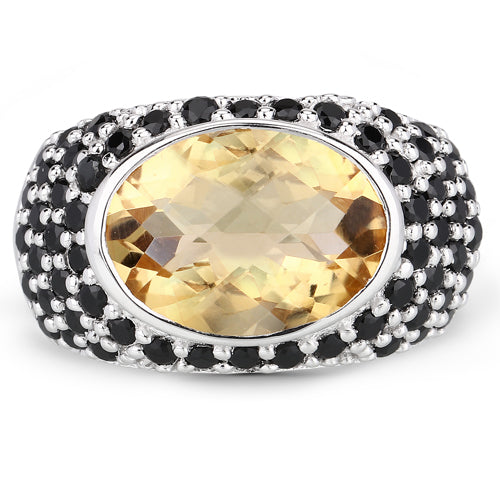 6.76 Carat Genuine Citrine and Black Spinel .925 Sterling Silver Ring on sale at MyriadMart
