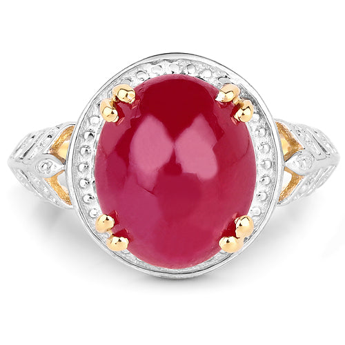 14K Yellow Gold Plated 4.46 Carat Genuine Glass Filled Ruby .925 Sterling Silver Ring on sale at MyriadMart