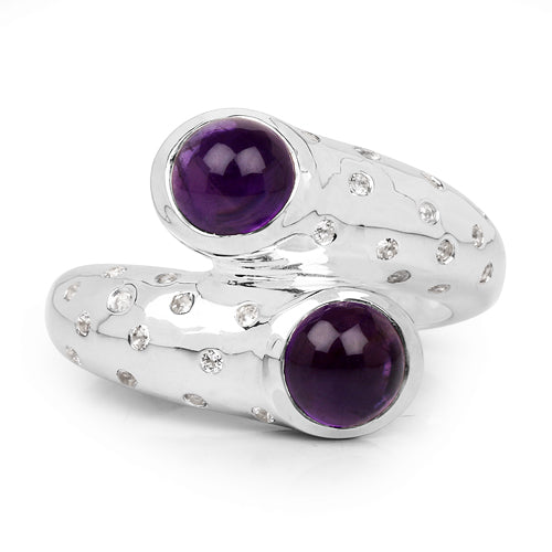 2.31 Carat Genuine Amethyst and White Topaz .925 Sterling Silver Ring on sale at MyriadMart