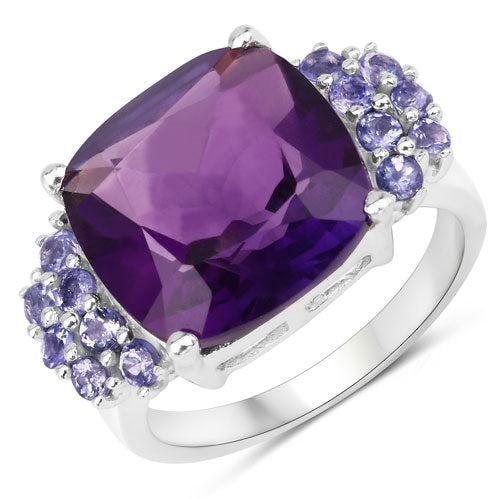6.34 Carat Genuine Amethyst and Tanzanite .925 Sterling Silver Ring on sale at MyriadMart