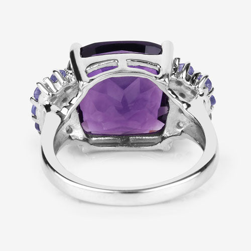 6.34 Carat Genuine Amethyst and Tanzanite .925 Sterling Silver Ring on sale at MyriadMart