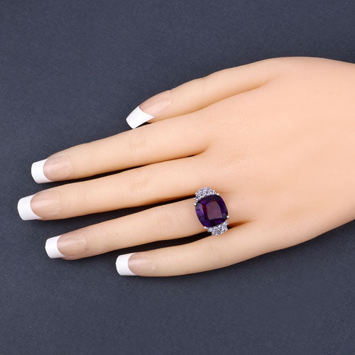 6.34 Carat Genuine Amethyst and Tanzanite .925 Sterling Silver Ring on sale at MyriadMart