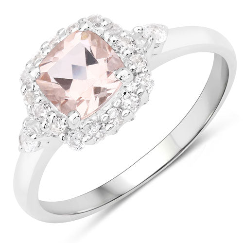 1.17 Carat Genuine Morganite and White Zircon .925 Sterling Silver Ring on sale at MyriadMart