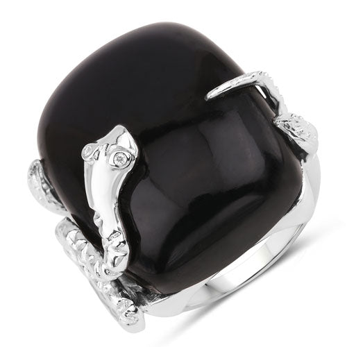 21.04 Carat Genuine Black Onyx and White Topaz .925 Sterling Silver Ring on sale at MyriadMart