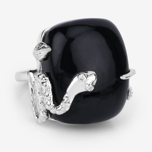 21.04 Carat Genuine Black Onyx and White Topaz .925 Sterling Silver Ring on sale at MyriadMart