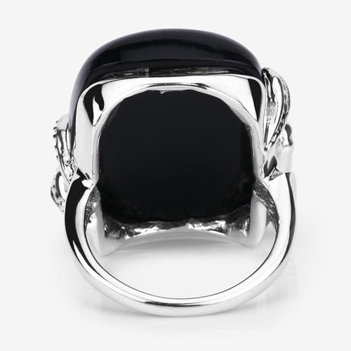 21.04 Carat Genuine Black Onyx and White Topaz .925 Sterling Silver Ring on sale at MyriadMart