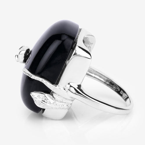 21.04 Carat Genuine Black Onyx and White Topaz .925 Sterling Silver Ring on sale at MyriadMart