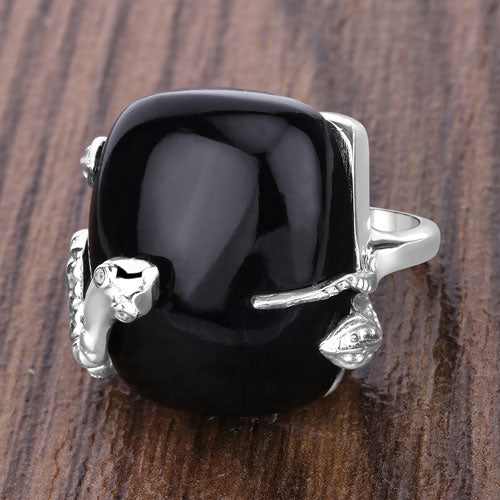 21.04 Carat Genuine Black Onyx and White Topaz .925 Sterling Silver Ring on sale at MyriadMart