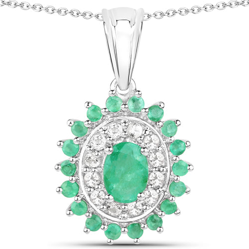 6.53 Carat Genuine Zambian Emerald and White Topaz .925 Sterling Silver 3 Piece Jewelry Set Ring, Earrings, and Pendant w/ Chain on sale at MyriadMart