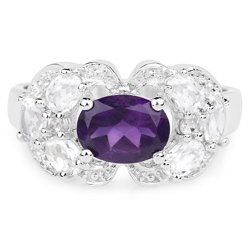2.75 Carat Genuine Amethyst and White Zircon .925 Sterling Silver Ring on sale at MyriadMart
