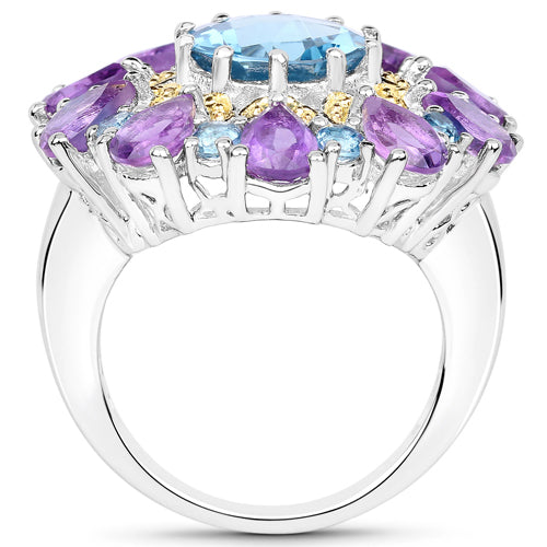 8.86 Carat Genuine London Blue Topaz and Amethyst .925 Sterling Silver Ring on sale at MyriadMart