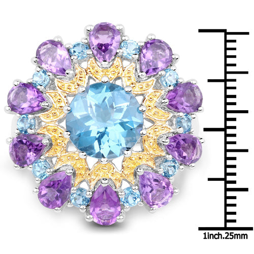 8.86 Carat Genuine London Blue Topaz and Amethyst .925 Sterling Silver Ring on sale at MyriadMart