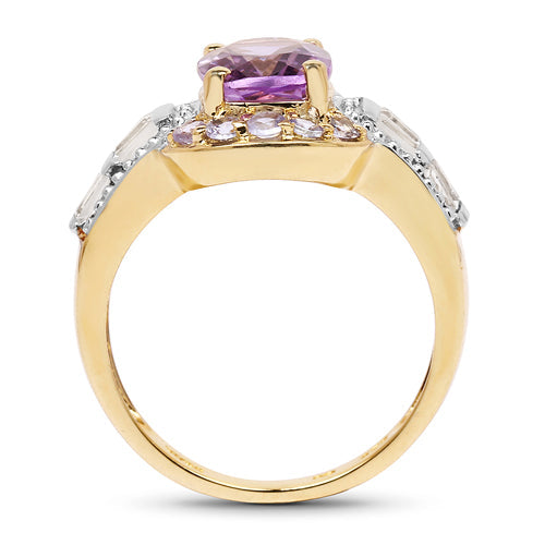 14K Yellow Gold Plated 2.28 Carat Genuine Amethyst, Tanzanite And White Topaz .925 Sterling Silver Ring on sale at MyriadMart