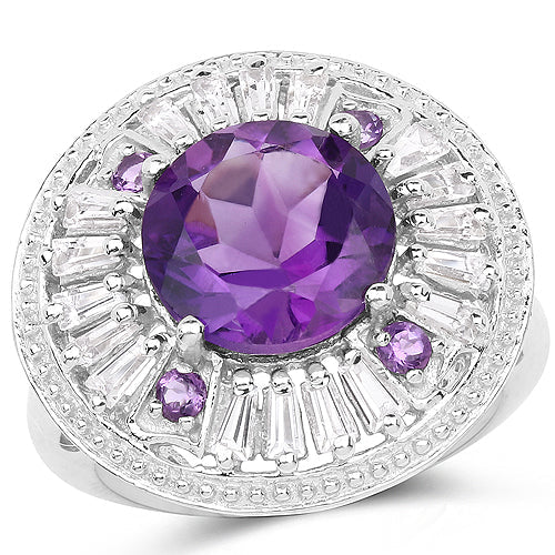 5.58 Carat Genuine Amethyst and White Topaz .925 Sterling Silver Ring on sale at MyriadMart