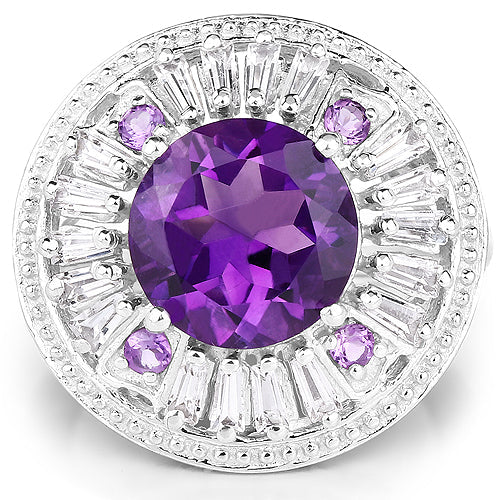 5.58 Carat Genuine Amethyst and White Topaz .925 Sterling Silver Ring on sale at MyriadMart