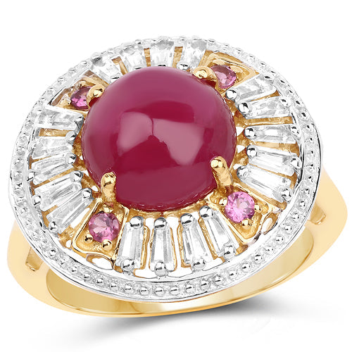 14K Yellow Gold Plated 8.91 Carat Genuine Glass Filled Ruby, Rhodolite & White Topaz .925 Sterling Silver Ring on sale at MyriadMart