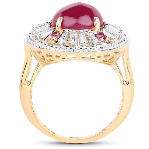 14K Yellow Gold Plated 8.91 Carat Genuine Glass Filled Ruby, Rhodolite & White Topaz .925 Sterling Silver Ring on sale at MyriadMart