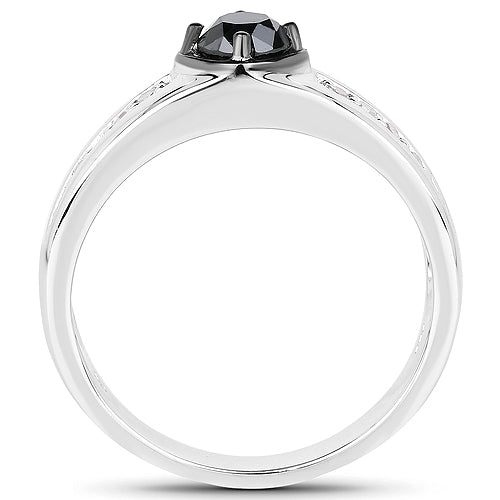 0.65 Carat Genuine Black Diamond and White Diamond .925 Sterling Silver Ring on sale at MyriadMart