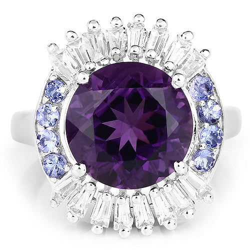 5.24 Carat Genuine Amethyst, Tanzanite & White Topaz .925 Sterling Silver Ring on sale at MyriadMart