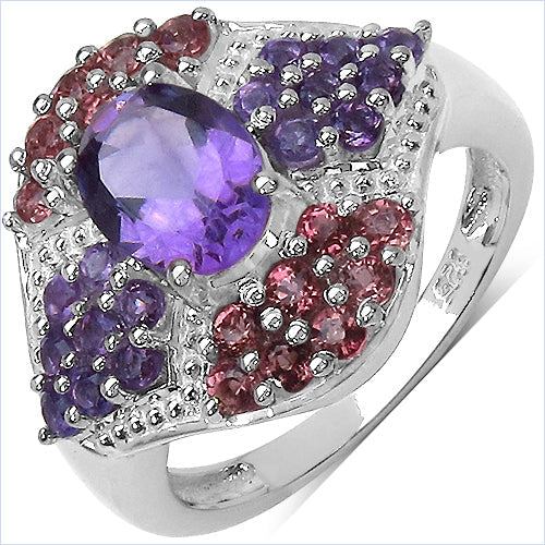 2.24 Carat Genuine Amethyst and Rhodolite .925 Sterling Silver Ring on sale at MyriadMart